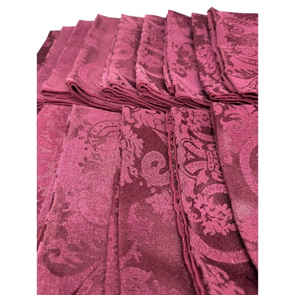 VTG French Baroque Damask Dinner Napkins 17" Burgundy Magenta Cloth Table Linens - Picture 7 of 7